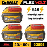 100 % DEWALT akumuliatorius 60 V/20 V 9 Ah ličio jonų akumuliatorius DCB609 „Dewalt FLEXVOLT Technology“ tvirta ir ilgalaikė galia su BMS garantija