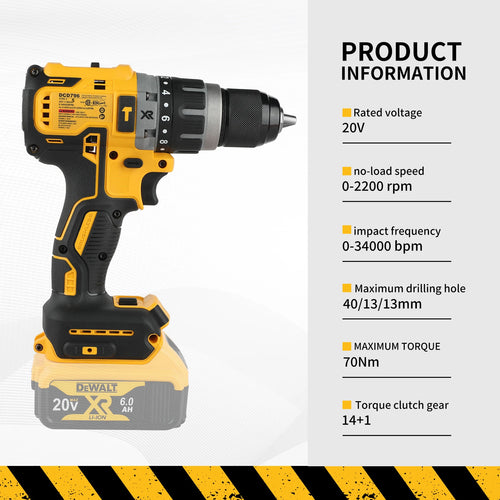 Dewalt cordless drill in yellow and black, detail shot highlighting the ergonomic grip.