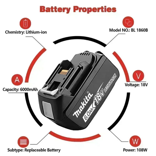 Detail shot of battery specifications in black and red colors