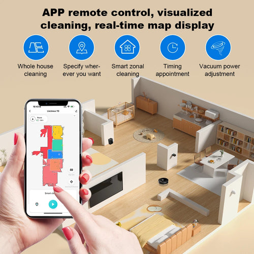 Liectroux T9 Robot Vacuum Cleaner in a home setting with smart home integration