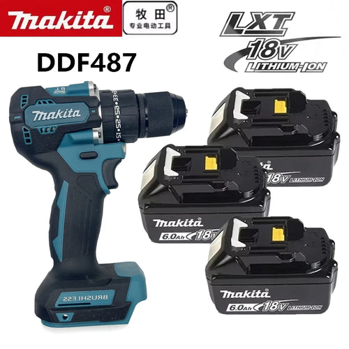 Front view of the blue cordless drill with compact design.