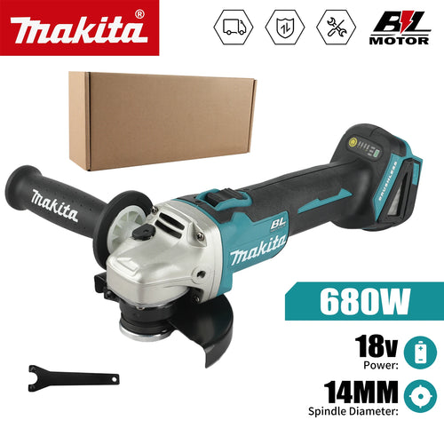 Packaging of the cordless angle grinder featuring 600W power and 18V battery.