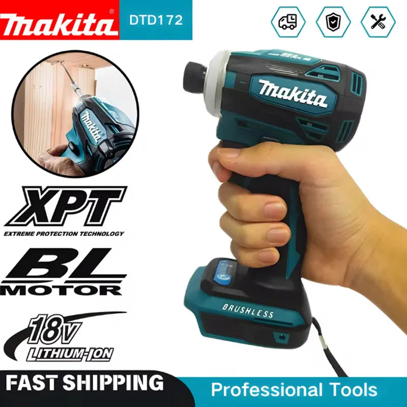 2026 m. „Makita DTD172“ akumuliatorinis smūginis suktuvas, 18 V, LXT bešepetėlinis variklis, 180 N·M elektrinis gręžtuvas, skirtas medienai ir varžtams, T režimas