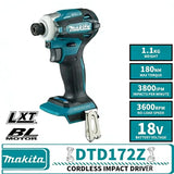 2026 m. „Makita DTD172“ akumuliatorinis smūginis suktuvas, 18 V, LXT bešepetėlinis variklis, 180 N·M elektrinis gręžtuvas, skirtas medienai ir varžtams, T režimas