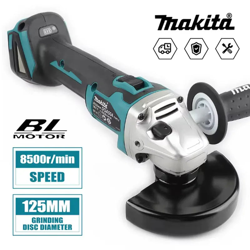 2026 m. Naujas Makita DGA504 akumuliatorinis šlifuoklis: 125 mm diskas, 6,0 Ah akumuliatorius, 8500 aps./min, 680 W, puikiai tinka metalo šlifavimui ir medienos pjovimui
