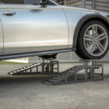 2Pcs Height Adjustable Vehicle Loading Ramp with Jack Stand Lifting Platform Drive-Up Ramp Set Grey