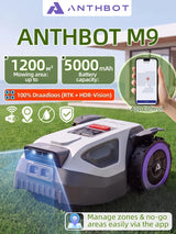 ANTHBOT M9 Rasenroboter, RTK-Navigation + Dual Vision, 4G, 5000 mAh, 150 m²/h, 24° (45 %) Steigung, Mehrzonenverwaltung, App-Steuerung, für Gärten bis zu 1200 m², kabelloser intelligenter Rasenroboter