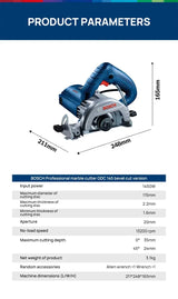 BOSCH GDC145 1450 W pramoninis kampinis šlifuoklis, 115 mm diskas, 35 mm gylis, maža vibracija, didelis tikslumas, akmens/plytelių/betono daugiafunkcis griovelių pjovimo ir formavimo įrankis