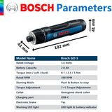 BOSCH GO 3 Akku-Schrauber 3,6V Lithium-Ionen Akku Wiederaufladbarer Akku-Bohrschrauber mit Box Bosch GO3 Professionelles Werkzeugset
