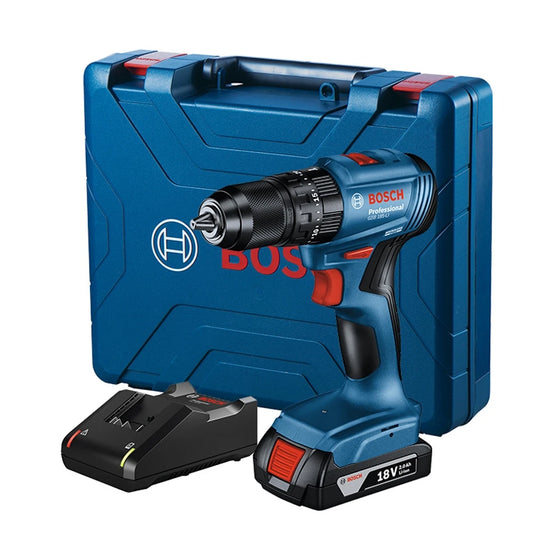 Bosch GSB 185-LI 18V bešepetėlinis smūginis gręžtuvas-suktuvas su 2x 2,0 Ah akumuliatoriais ir greituoju įkrovikliu, 13 mm berakte apkaba, 50 Nm dideliu sukimo momentu, 2 greičiai 500/1900 aps./min., 1,3 kg