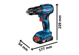 Bosch GSB 185-LI 18V Akku-Schlagbohrmaschinen-Set bürstenlos mit 2x 2,0Ah Akku & Schnellladegerät, 13mm Schnellspannbohrfutter, 50Nm hohes Drehmoment, 2-Gang 500/1900U/min, 1,3kg