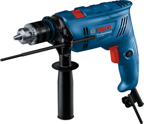 Bosch GSB600 600W perforatorius su laidu, 13 mm, 0–3000 aps./min., 48000 smūgių/min. smūgių dažnis, 25 mm gręžimo medienai / 13 mm betonui / 10 mm plienui