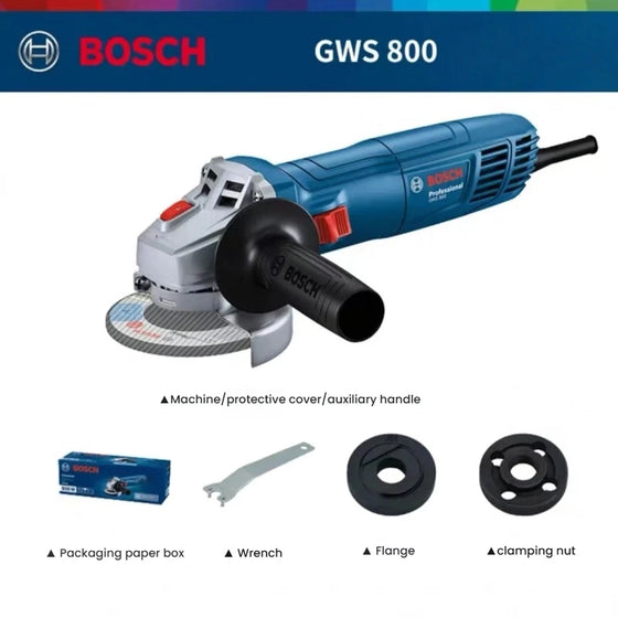 BOSCH GWS 800 kampinis šlifuoklis | 800 W 12000 aps./min. | 100 mm diskas | skirtas metalo/akmens pjovimui ir šlifavimui