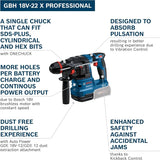 Bosch Professional GBH 18V-22 X Cordless Rotary Hammer, 18V Brushless Motor, 2J Impact Energy, ONECHUCK for SDS-Plus/Cylindrical/Hex Bits, KickBack & Vibration Control, with Battery & Charger