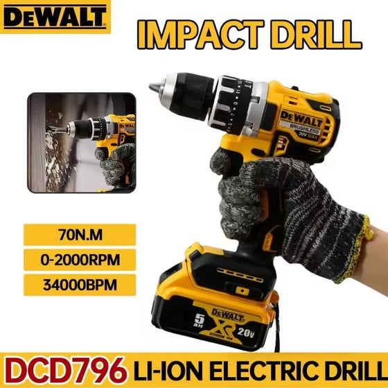 DEWALT akumuliatorinis gręžtuvas DCD796 20V, elektrinis įrankis bešepetėlinis smūginis gręžtuvas, akumuliatorinis elektrinis suktuvas, įrankis „pasidaryk pats“ namuose
