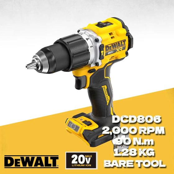 DEWALT DCD806 belaidis perforatorius-gręžtuvas greitam gręžimui su apšvietimu, patvarūs ir ilgaamžiai bešepetėliniai Dewalt elektriniai įrankiai DCD806B