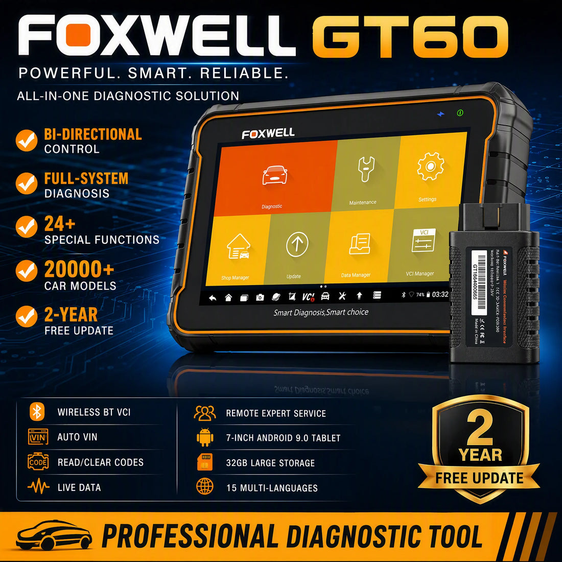 Foxwell GT60 OBD2 automobilinis skaitytuvas 24+ atstatymai ABS SAS TPMS atstatymas ODB 2 OBD2 skaitytuvas Bluetooth visų sistemų diagnostikos įrankis