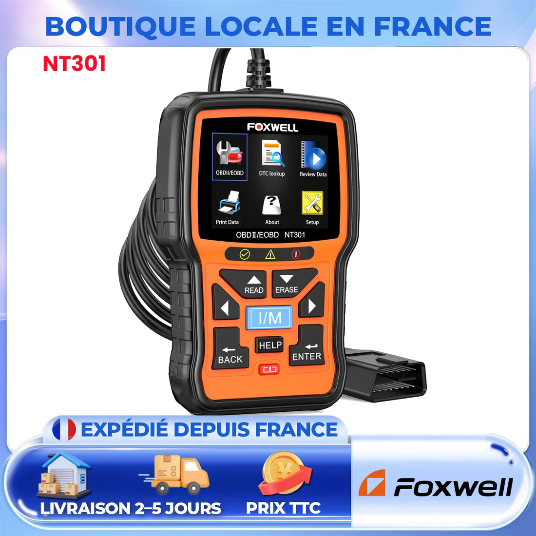 FOXWELL NT301 OBD2 Scanner Live-Daten, professionelles Mechaniker OBDII Diagnose-Codelesegerät für Motorkontrollleuchte, I/M-Bereitschaft