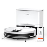 ILIFE A12 Pro robotinis dulkių siurblys ir grindų plovimo įrenginys, savaiminio išsivalymo stotelė 60 dienų, LiDAR navigacija, namų žemėlapių sudarymas, draudžiamos zonos, 2,4G WiFi / programėlė / Alexa / nuotolinis valdymas, skirtas kietoms grindims