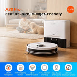 ILIFE A30 Pro Saugroboter mit automatischer Entleerungsstation, 5000Pa starker Saugleistung, LDS-Navigation, 180 Min. Laufzeit, 2-in-1 Wisch- und Kehrfunktion, APP-Steuerung, für Hartböden und Teppiche