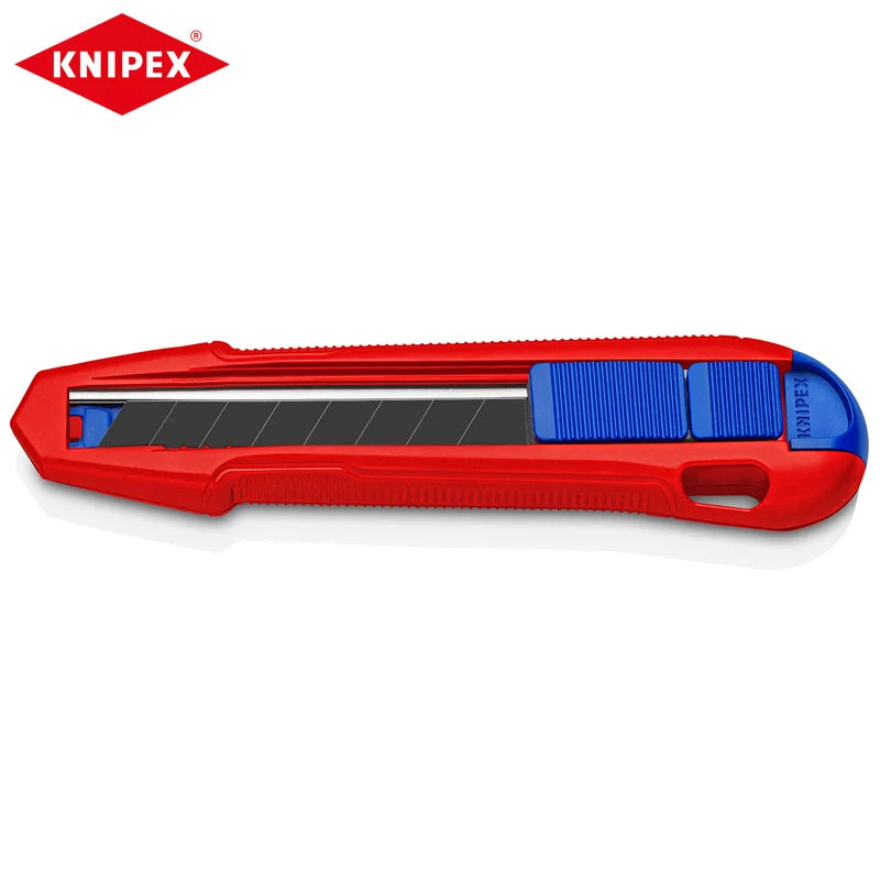 KNIPEX utility knife in red with retractable blade, detail view