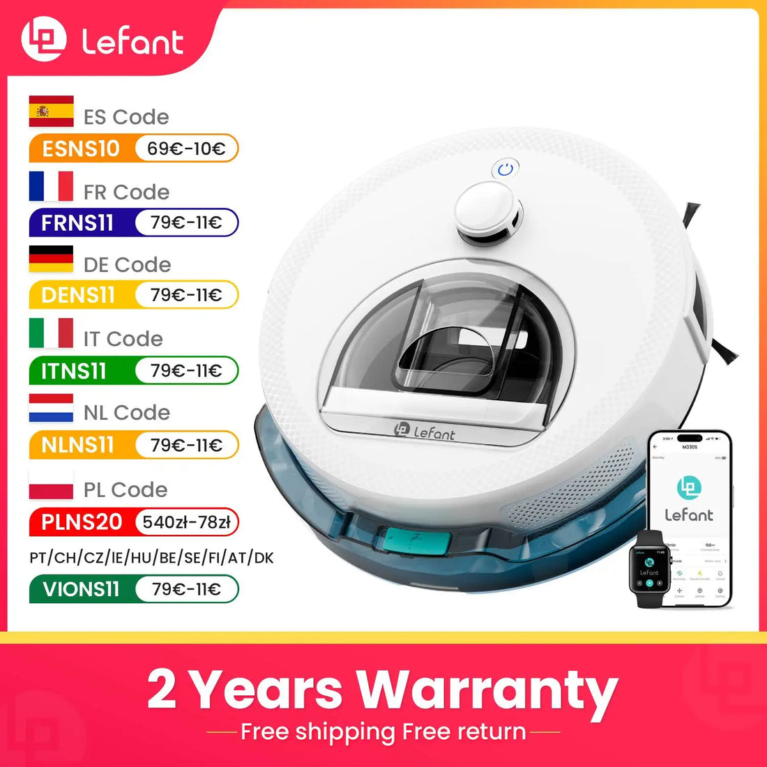 Lefant M330 Pro M 330S Robots Vacuum Cleaner & MIP Combination 5000 Pa dTOF LiDAR Navigation Alexa/Google/WiFi Ideal for T
