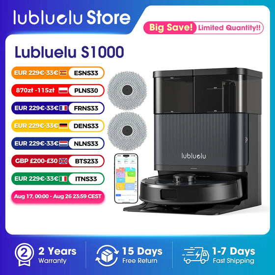 „Lubluelu S1000“ robotas dulkių siurblys su viskas viename savaiminio išsivalymo baze – automatiškai ištuštinantis/plaunantis/džiovinantis, nenaudojant rankų, 11000Pa, 180 min. veikimo laikas