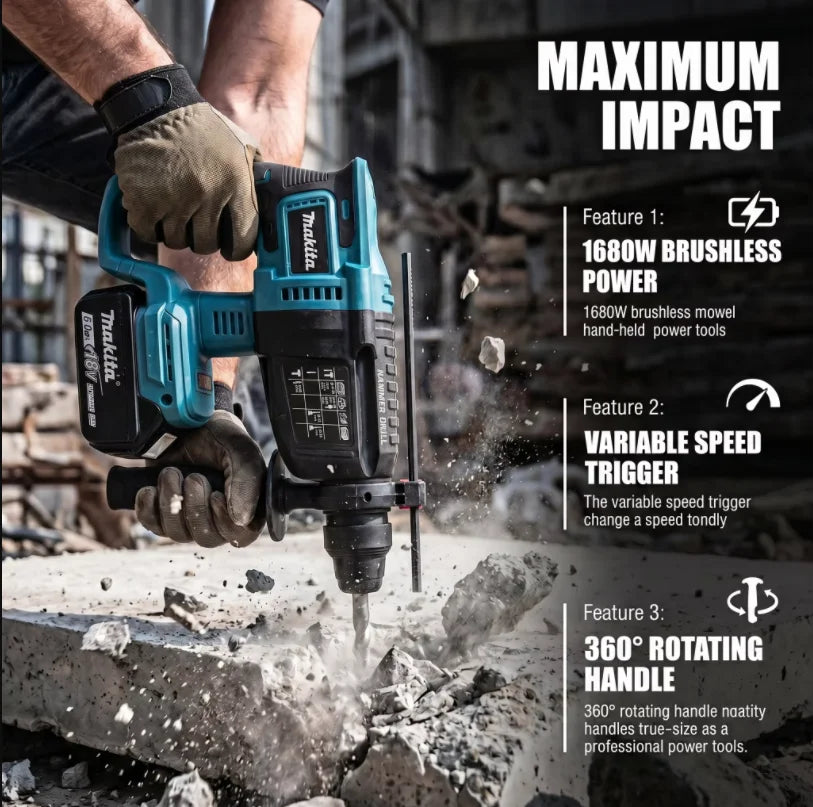 🥉⭐️Makita Brushless Electric Rotary Hammer DHR242 26mm Cordless Multifunctional Impact Hammer Drill Power Tools For Makita Battery Pin