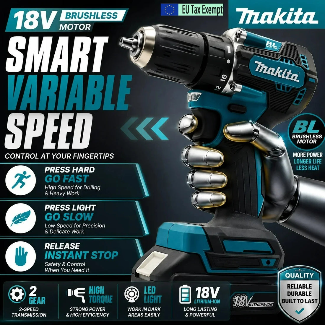 Makita DDF487 Akku-Bohrschrauber 18V Bürstenlos Elektrowerkzeug mit BL1860 6.0Ah Lithium-Akku Kompakter Drehmomentstarker Schraubendreher für Holz Metall Hausreparaturen Möbelmontage Professioneller Heimwerkergebrauch Schnellladekompatibel