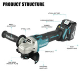 Makita DGA504 125mm bešepetėlinis kampinis šlifuoklis 18V akumuliatorinis šlifavimo pjovimo įrankis, keturių greičių reguliuojamas kampinis šlifuoklis