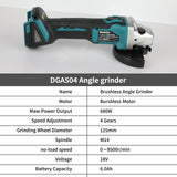 Makita DGA504 125mm bešepetėlinis kampinis šlifuoklis 18V akumuliatorinis šlifavimo pjovimo įrankis, keturių greičių reguliuojamas kampinis šlifuoklis