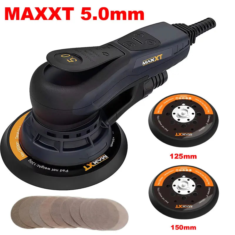 MAXXT 350W elektrinis orbitinis šlifuoklis medienos apdirbimui, automobilio kėbulo poliravimui, bešepetėlinis variklis su 150 mm/125 mm padais