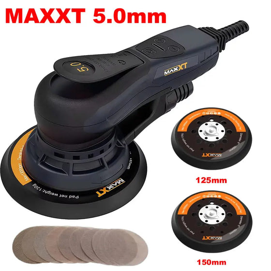MAXXT 350W elektrinis orbitinis šlifuoklis medienos apdirbimui, automobilio kėbulo poliravimui, bešepetėlinis variklis su 150 mm/125 mm padais