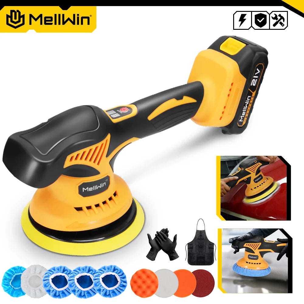 MELLWIN Cordless Electric Polisher 6000rpm 8Gears Digital Display Car Polishing Waxing Sanding Machine For Makita 18VBattery Pin