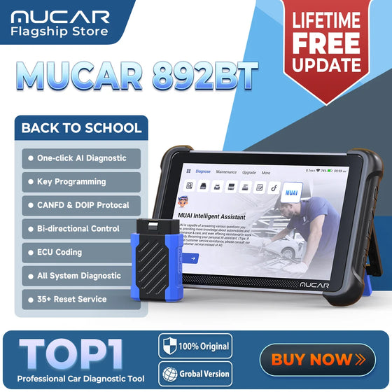 MUCAR 892BT AI raktų programavimas TKEY 101 Automobilių diagnostikos įrankis abipusės krypties Obd2 skeneris ECU kodavimas CANFD DOIP 35 atstatymai