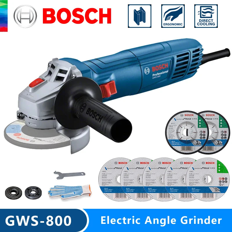 Original BOSCH GWS 800 Winkelschleifer Kabelgebundene tragbare Poliermaschinen Schleifmaschinenbürste Professionelle Trennschleifmaschine Elektrowerkzeug