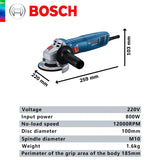 Original BOSCH GWS 800 Winkelschleifer Kabelgebundene tragbare Poliermaschinen Schleifmaschinenbürste Professionelle Trennschleifmaschine Elektrowerkzeug