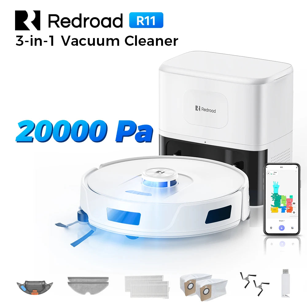 Redroad (R11) LiDAR Robot Vacuum and Mop Cleaner, 20000Pa Suction, 90-Day Capacity, Self-Emptying, Multi-Floor Mapping, APP Control
