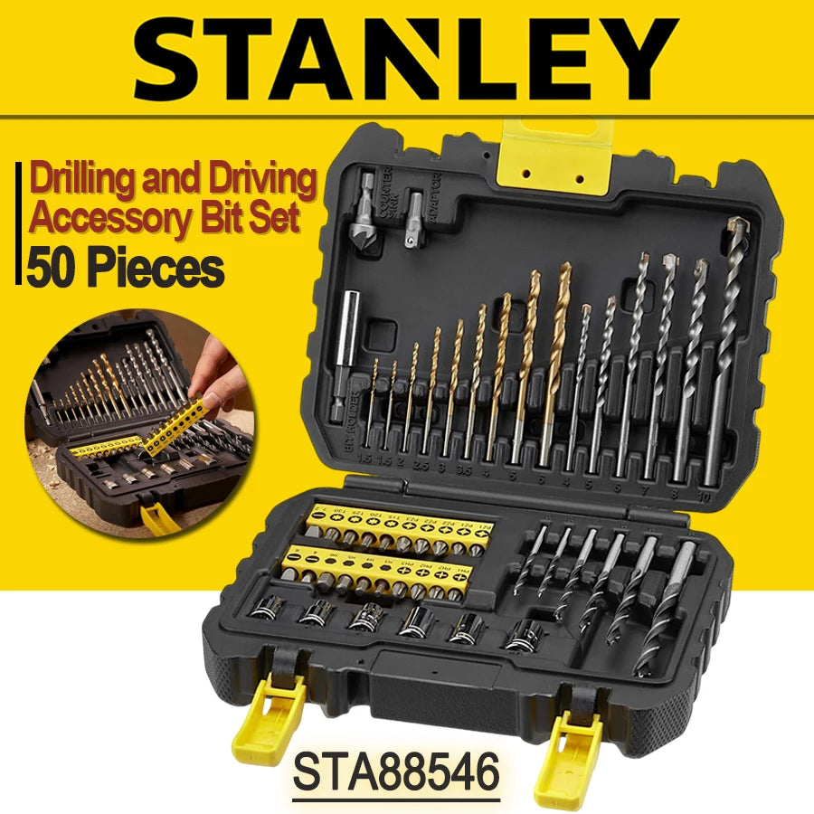 STANLEY 50-teiliges Bohr- und Schraubzubehör-Set Schraubendreher-Bitsatz Elektrowerkzeugzubehör STA88546-A9