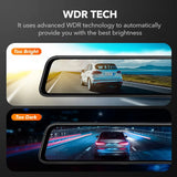 WOLFBOX G840S 12" IPS prietaisų skydelio kamera 4K galinio vaizdo veidrodėlio kamera GPS vaizdo registratorius Naktinio matymo HD dvigubos kameros Automobilinis DVR parkavimo monitorius