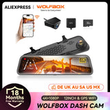 WOLFBOX G840S 12" IPS prietaisų skydelio kamera 4K galinio vaizdo veidrodėlio kamera GPS vaizdo registratorius Naktinio matymo HD dvigubos kameros Automobilinis DVR parkavimo monitorius